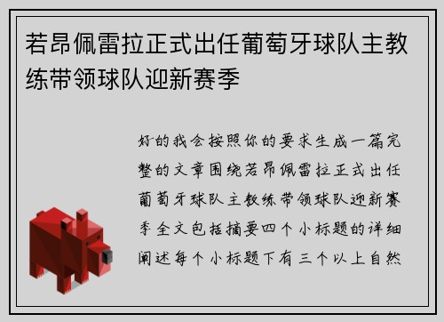 若昂佩雷拉正式出任葡萄牙球队主教练带领球队迎新赛季